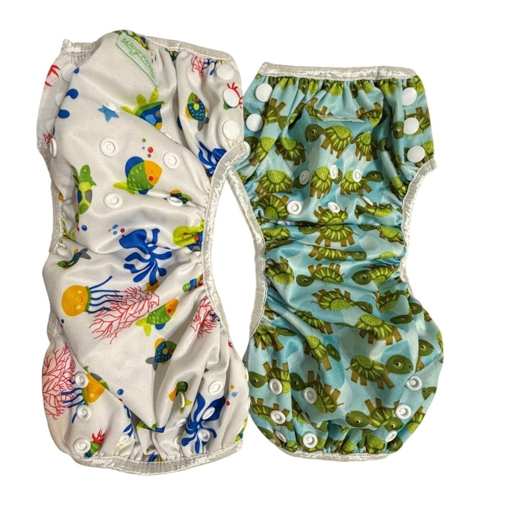 Wegreeco Green Sprouts Swim Diaper Cloth Cover Bundle 6 Months Ocean Nautica 4pc